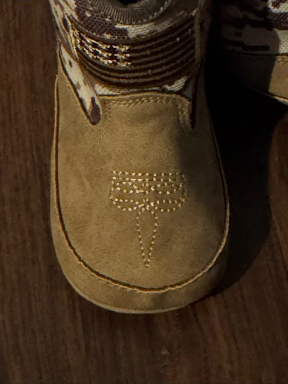 Kids Tan Suede & Camouflage Bootie